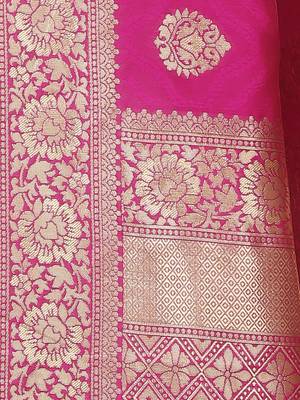 Mehrang Pink Woven Banarasi Silk Saree with Blouse 5