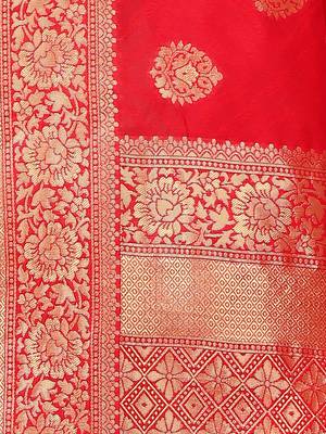 Mehrang Pink Woven Banarasi Silk Saree with Blouse 5