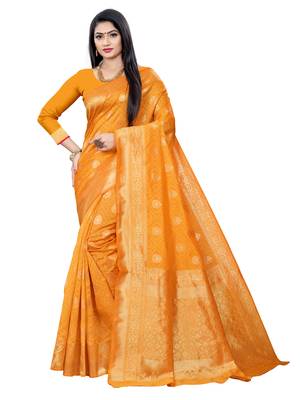 Mehrang Yellow Woven Banarasi Silk Saree with Blouse 1