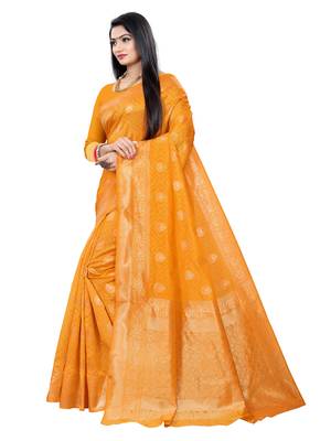 Mehrang Yellow Woven Banarasi Silk Saree with Blouse 2