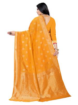 Mehrang Yellow Woven Banarasi Silk Saree with Blouse 3