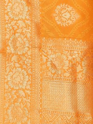 Mehrang Yellow Woven Banarasi Silk Saree with Blouse 5