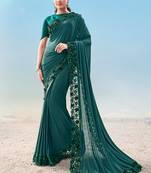 Teal embroidered fancy fabric saree with blouse