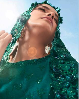 Teal embroidered fancy fabric saree with blouse 3