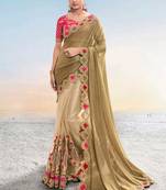 Beige embroidered fancy fabric saree with blouse