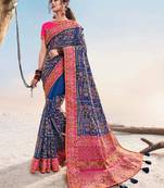 Blue embroidered fancy fabric saree with blouse