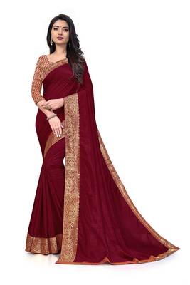 Mehrang Maroon Vichitra Silk Saree with Blouse 1