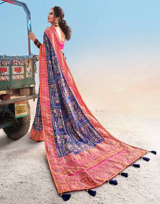 Blue embroidered fancy fabric saree with blouse 2
