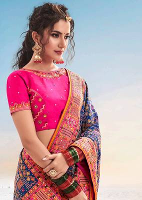 Blue embroidered fancy fabric saree with blouse 3