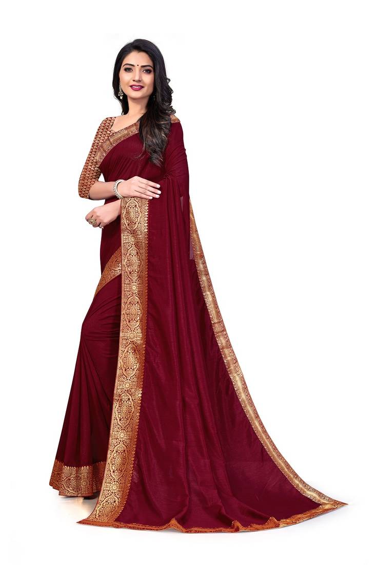 Mehrang Maroon Vichitra Silk Saree with Blouse