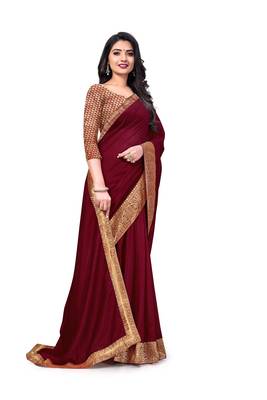 Mehrang Maroon Vichitra Silk Saree with Blouse 3