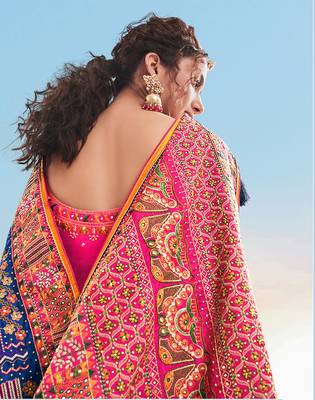 Blue embroidered fancy fabric saree with blouse 4