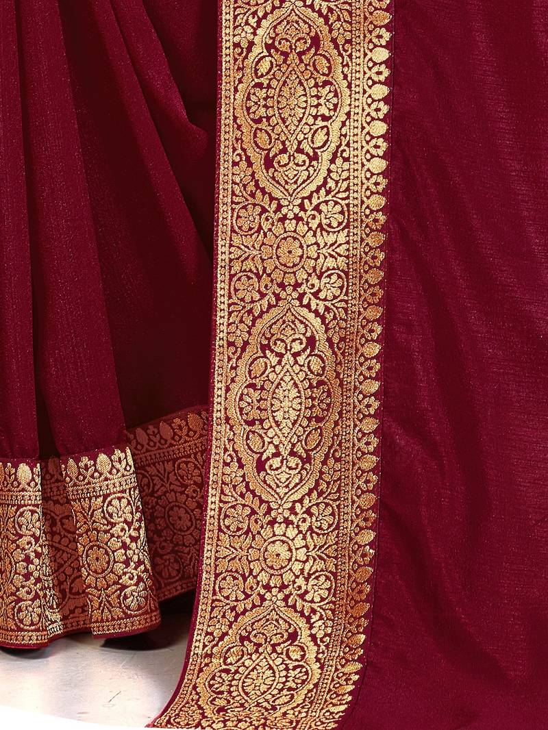 Mehrang Maroon Vichitra Silk Saree with Blouse