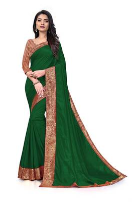 Mehrang Green Vichitra Silk Blend Saree With Blouse 1
