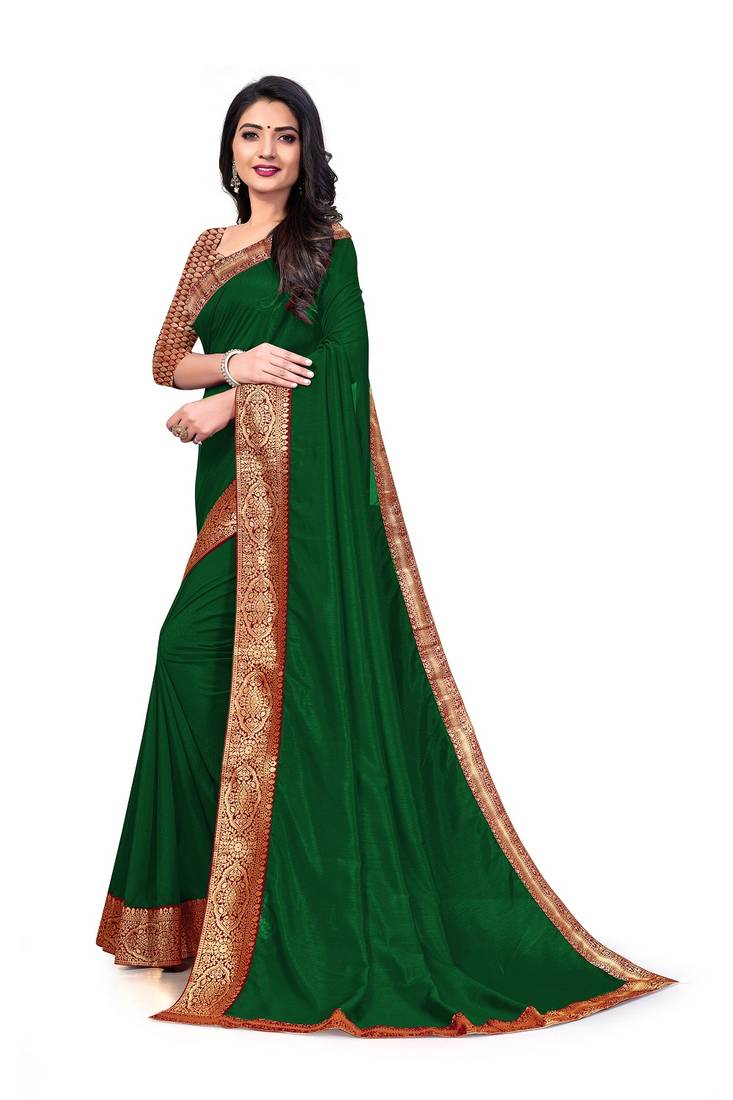 Mehrang Green Vichitra Silk Blend Saree With Blouse