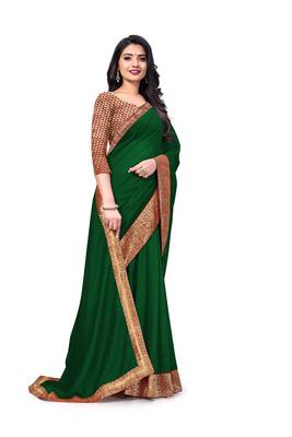 Mehrang Green Vichitra Silk Blend Saree With Blouse 3