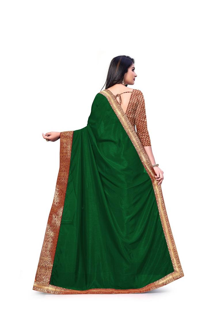 Mehrang Green Vichitra Silk Blend Saree With Blouse