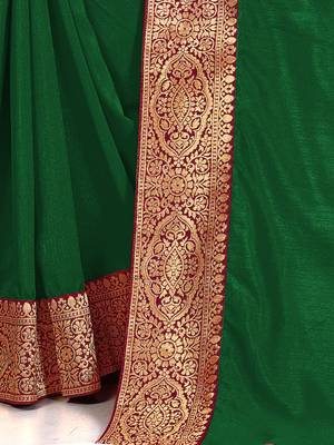Mehrang Green Vichitra Silk Blend Saree With Blouse 6