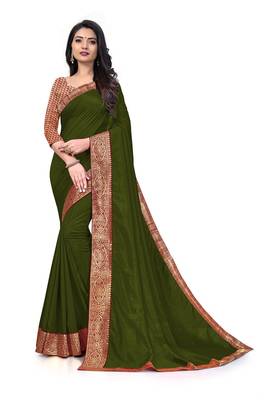 Mehrang Mehendi Vichitra Silk Saree with Blouse 1