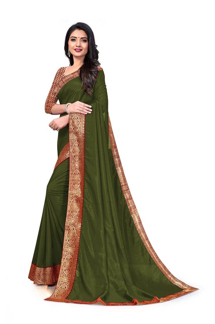 Mehrang Mehendi Vichitra Silk Saree with Blouse