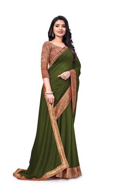 Mehrang Mehendi Vichitra Silk Saree with Blouse 3