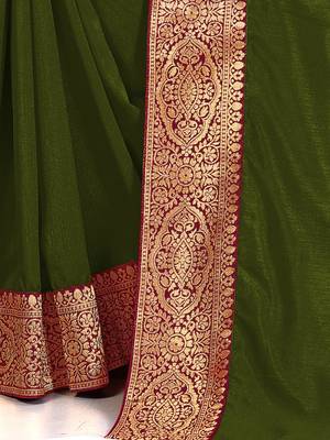 Mehrang Mehendi Vichitra Silk Saree with Blouse 6