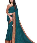 Mehrang Turquoise Blue Vichitra Silk Saree with Blouse