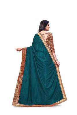 Mehrang Turquoise Blue Vichitra Silk Saree with Blouse 4