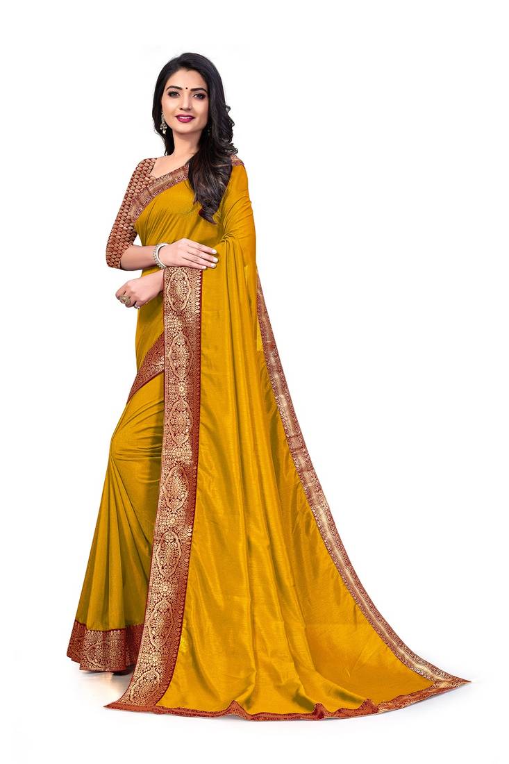 Mehrang Yellow Vichitra Silk Blend Saree With Blouse