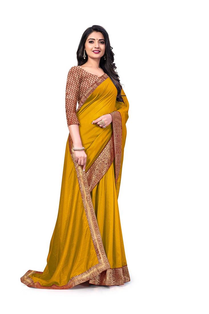 Mehrang Yellow Vichitra Silk Blend Saree With Blouse