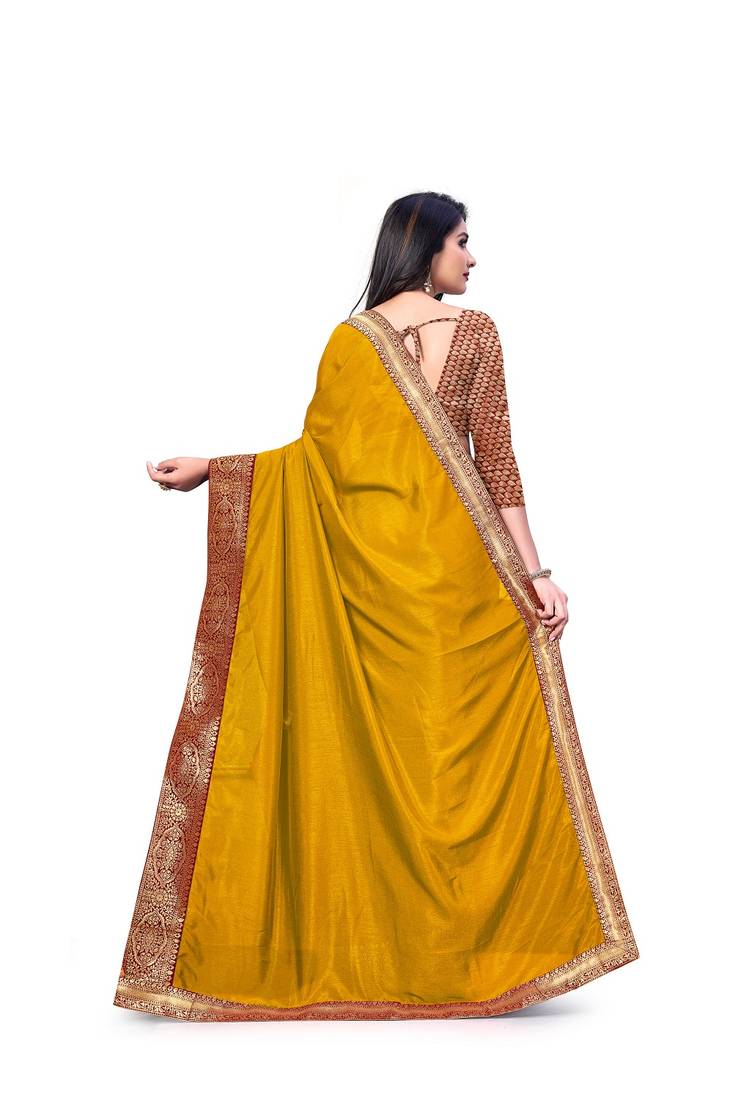 Mehrang Yellow Vichitra Silk Blend Saree With Blouse