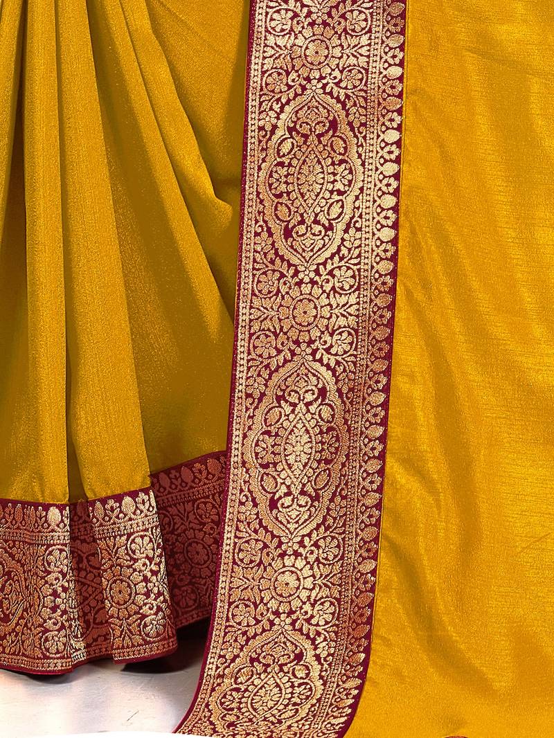 Mehrang Yellow Vichitra Silk Blend Saree With Blouse