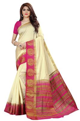Golden woven  kanjivaram silk saree with blouse 1