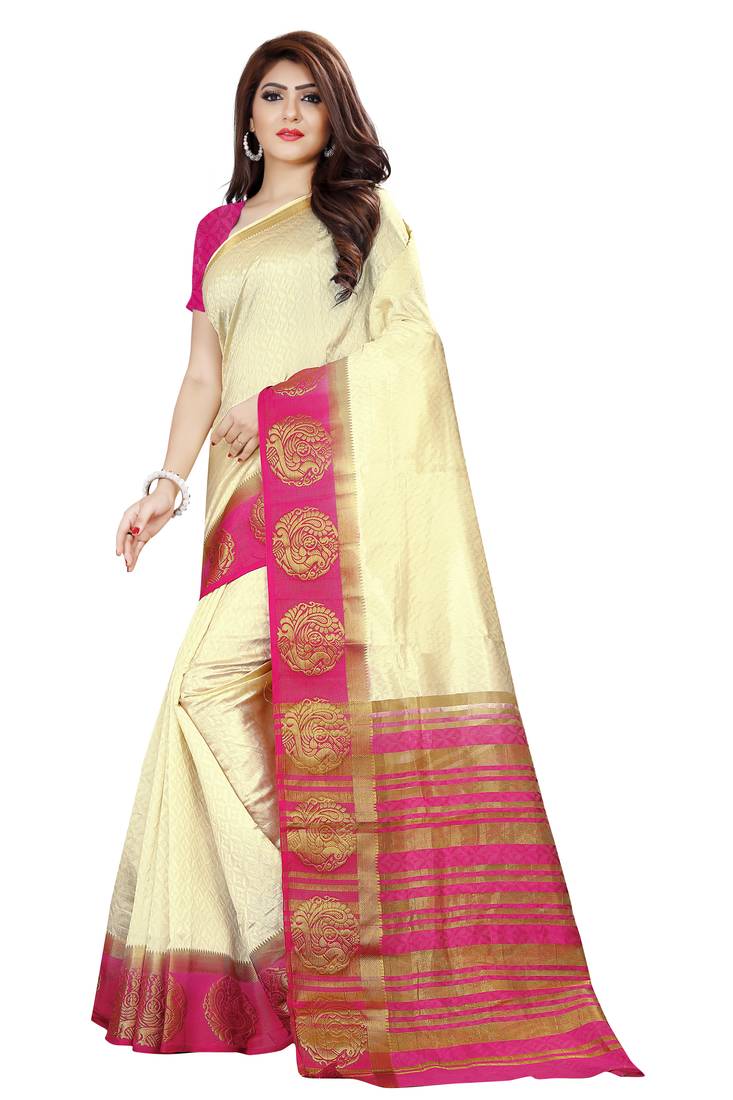 Golden woven  kanjivaram silk saree with blouse