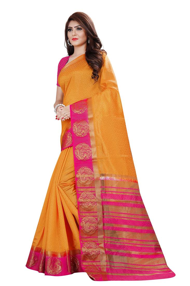 bride yellow kanjivaram saree