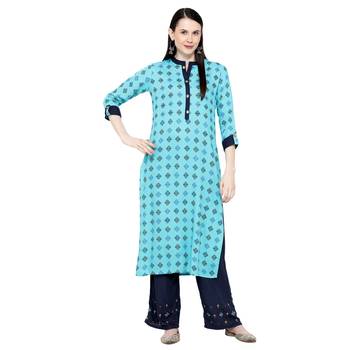 Blue printed rayon salwar 1