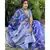Stunning resham silk jamdani saree in cobalt blue with all over multi-color floral motifs