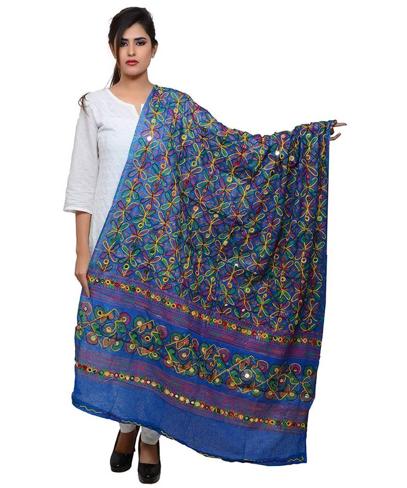 Hand embroidered kutch work designer multicolour dupatta