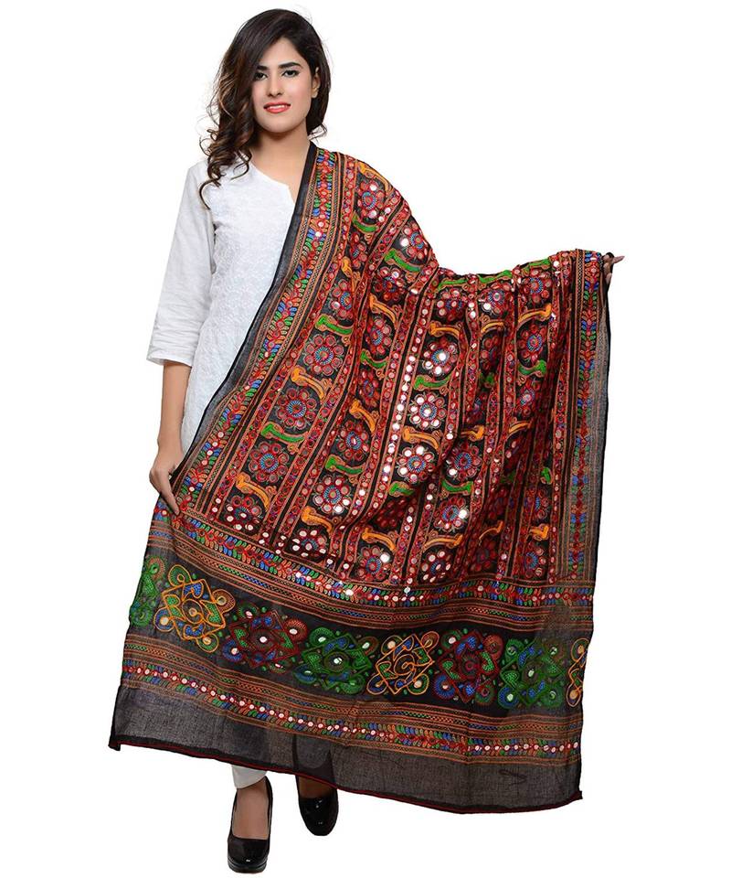 Hand embroidered kutch work designer multicolour dupatta