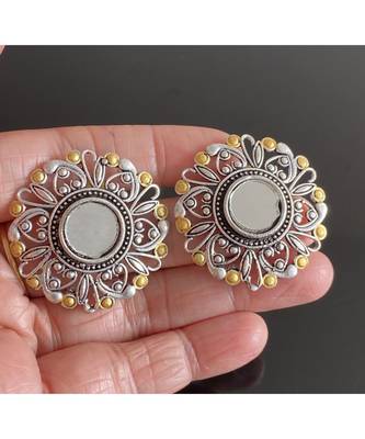 Lovely Oxidised silver Two tone Cute mirror stud -Dj11578 1