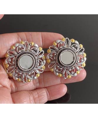 Lovely Oxidised silver Two tone Cute mirror stud -Dj11578 2