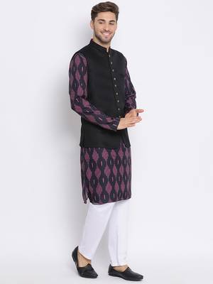 3Pc Kurta Pyjama and Waistcoat Set 3