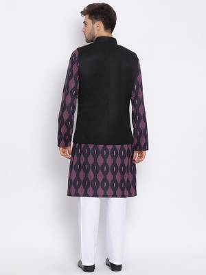 3Pc Kurta Pyjama and Waistcoat Set 4