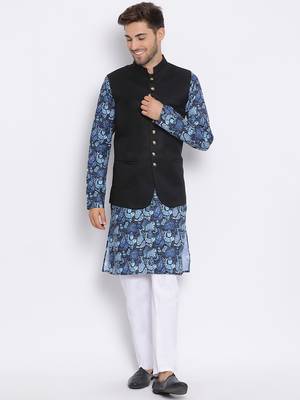 3Pc Kurta Pyjama and Waistcoat Set 1