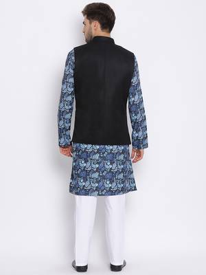 3Pc Kurta Pyjama and Waistcoat Set 4