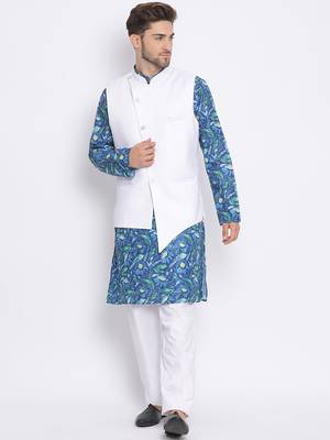 3Pc Kurta Pyjama and Waistcoat Set 1