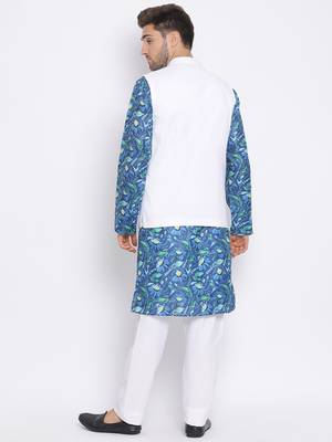 3Pc Kurta Pyjama and Waistcoat Set 4