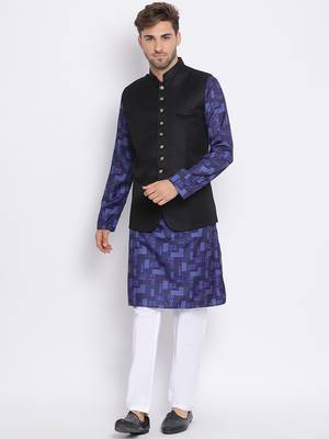 3Pc Kurta Pyjama and Waistcoat Set 1