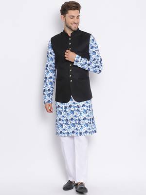 3Pc Kurta Pyjama and Waistcoat Set 1