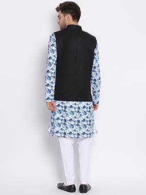 3Pc Kurta Pyjama and Waistcoat Set 4